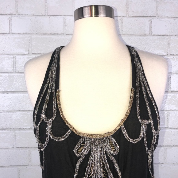 Free People Metallic Beaded Tunic Ruffle Top Y2563 - Picture 3 of 8